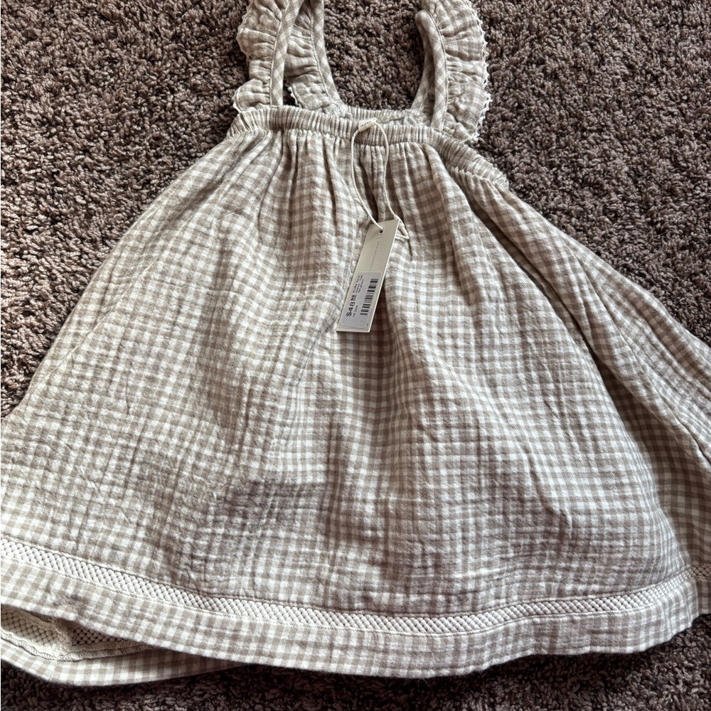 Quincy Mae Checkered dress with matching bloomer in Beige and White NWT